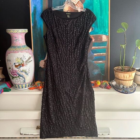 Vintage Cartise Chic Black Textured Midi Dress 8 - Picture 1 of 16